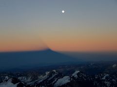 06 Moon Over The Shadow of Aconcagua And Cerro de los Horcones, Cerro Piloto, Alma Blanca Between Colera Camp 3 And Independencia At Sunrise On The Climb To Aconcagua Summit.jpg